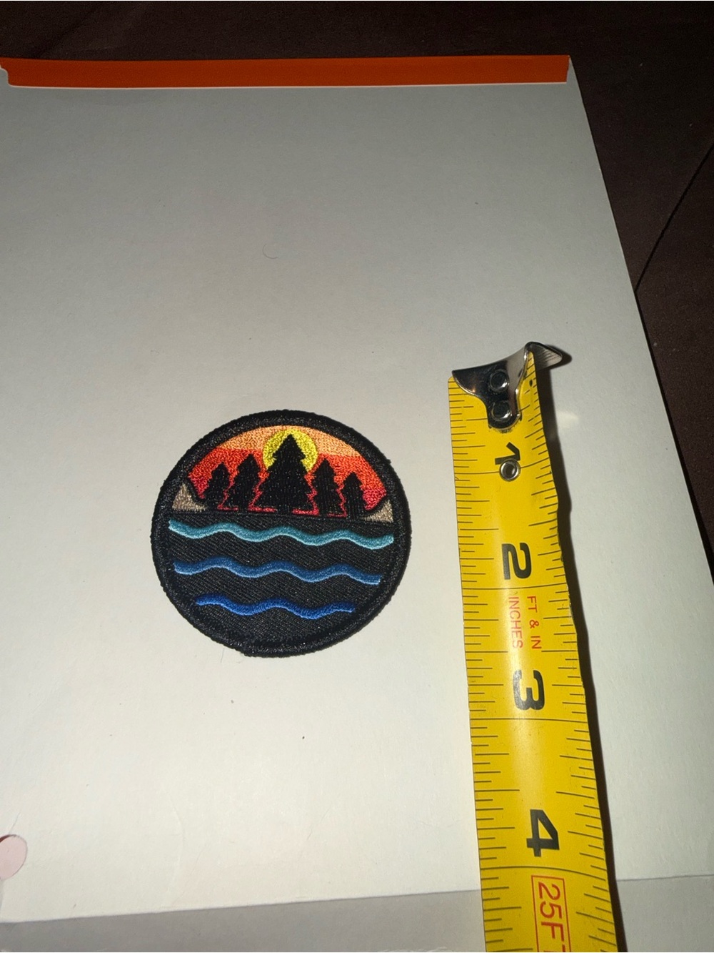 Round Sunset Forest Wave Patch - Black Border, Multicolor Embroidery